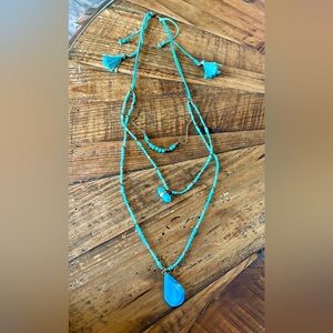Turquoise color Layered Beaded Pendant Necklace - Women Jewelry